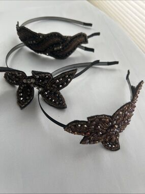 Black and Brown Beaded Butterfly Headband - Women's Hair Accessory Set of 3